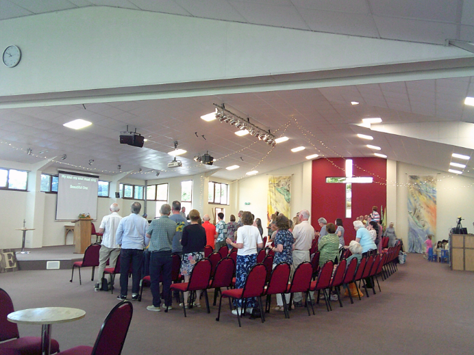 This is our church. A very, very important part of our lives. We’re out in the middle of nowhere, but we have the most amazing view of the Mendips [valley]. It’s a slightly smaller congregation because it’s the holidays, but this was our church last week.
- Mother participant, Bristol