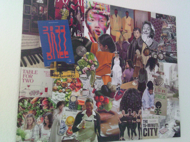 This is my vision board for this year, which is something I did with my friends at the end of December to set our goals for the next year. I wanted to do it so that I stick to my goals, like play the piano, go to jazz festival or exercise more. I also wanted to finish my internship well.
- Participant, Rotterdam